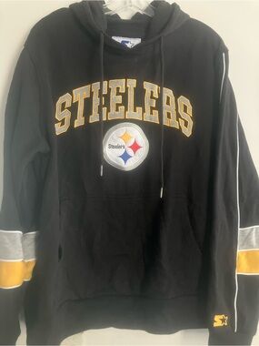 Vintage 90s Men’s Large Starter Pittsburgh Steelers Black Hoodie Sweatshirt